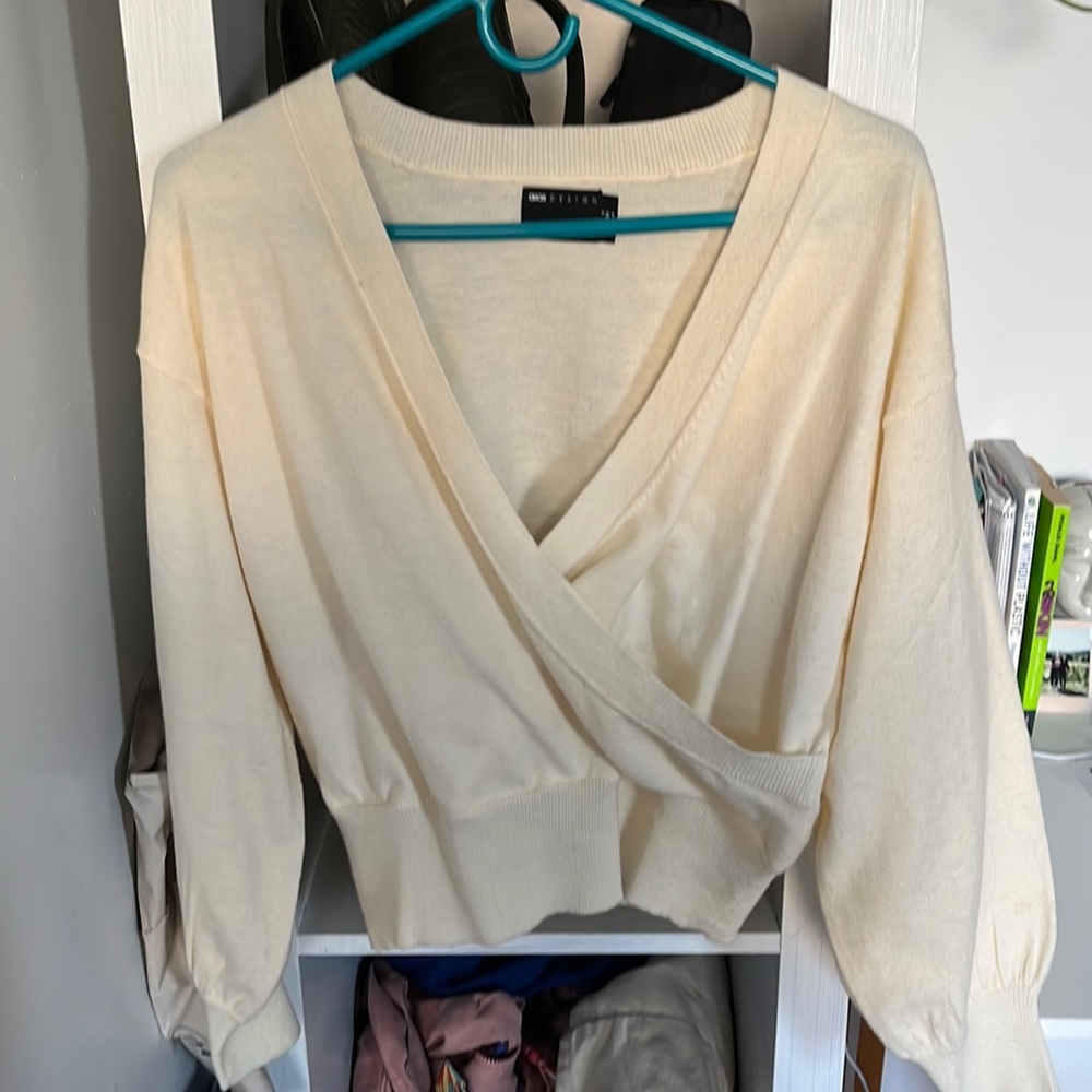 Cream front wrap sweater